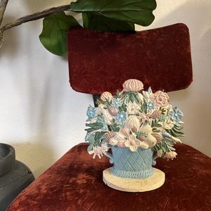 vintage painted iron pastel floral doorstop
